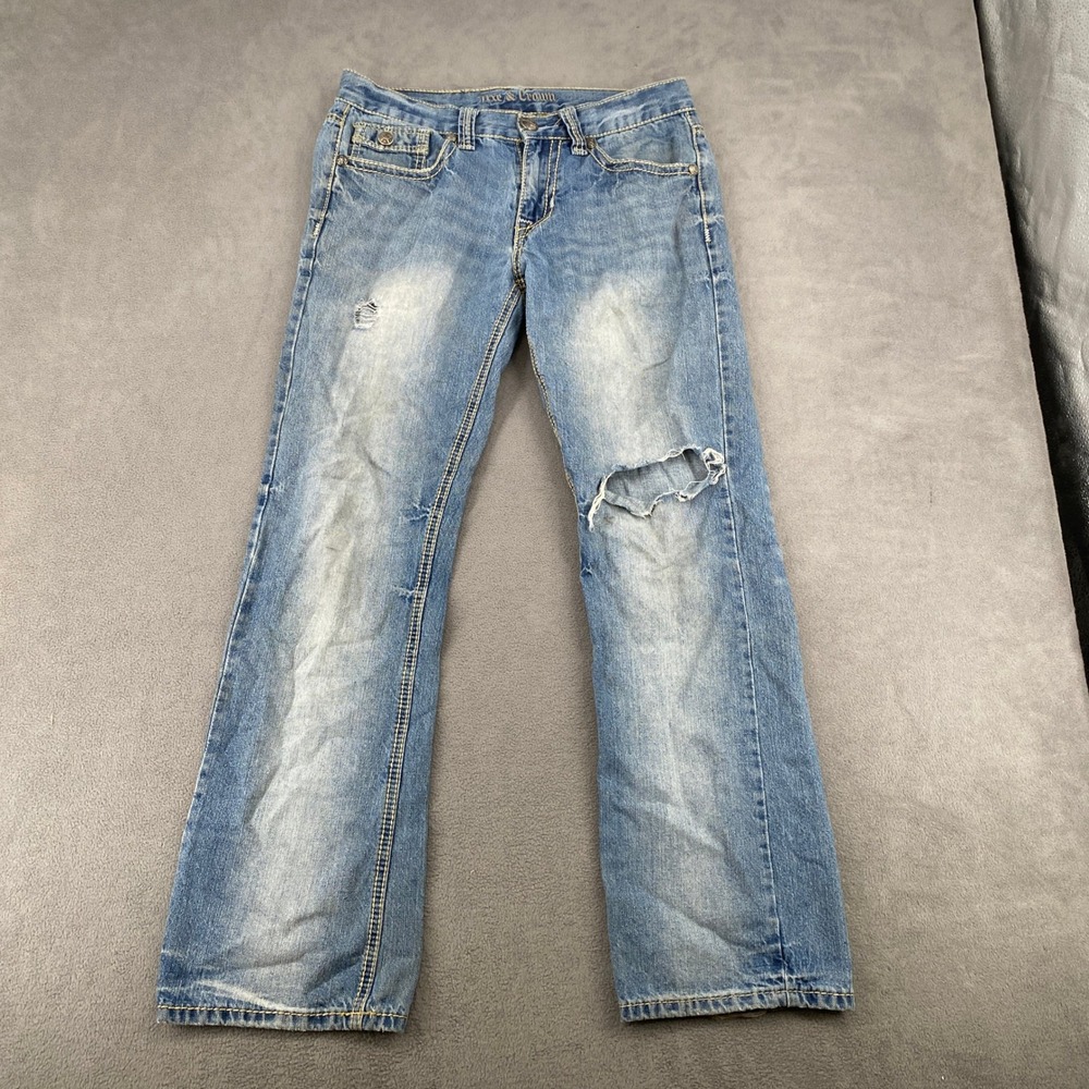 Axe & Crown Mens Boot Fit Distressed Blue Jeans 30x32 Embroidered Pockets
